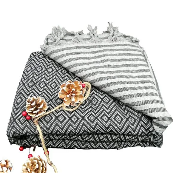 Geometric Pattern Gray Throw Blanket - Picture 2 of 5